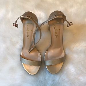 Lulus gold block heel strappy shoe